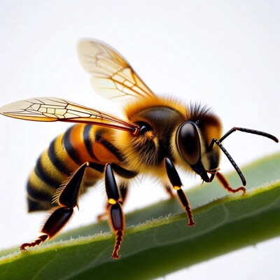 Honey Bee on Green Leaf
