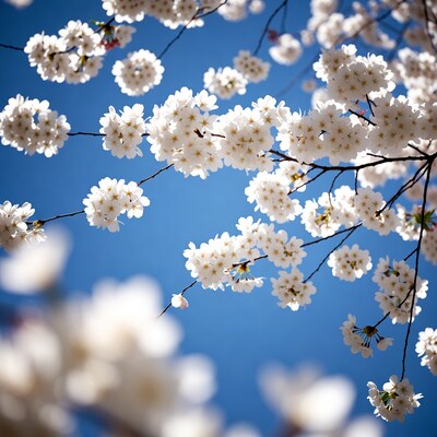 Cherry Blossoms Against Blue Sky