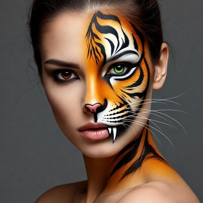 Woman with tiger face paint