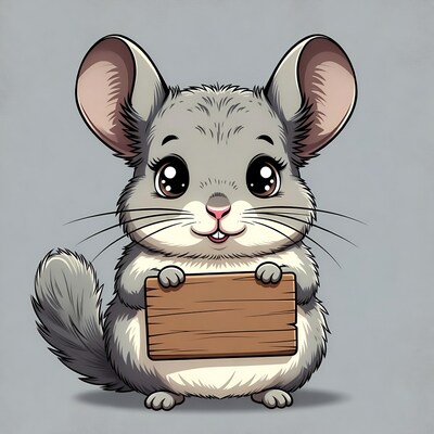 Cute chinchilla holding blank sign