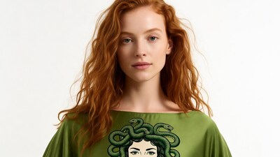 Redhead woman in Medusa snake top