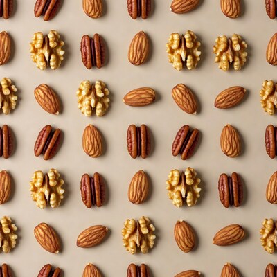 Mixed Nuts Pattern on Beige Background