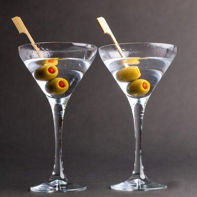 Two Martini Glasses with Olives