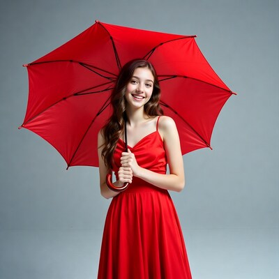 Girl holding red umbrella