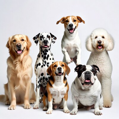 Group of Five Happy Dogs