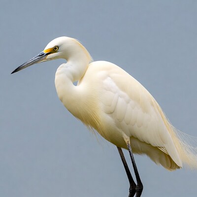 Snowy Egret standing on gray background