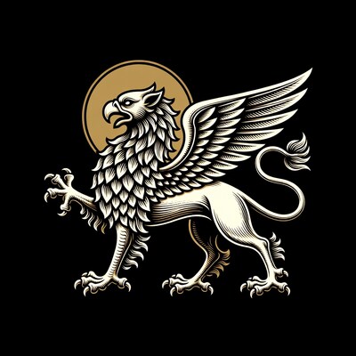Griffin with golden halo illustration
