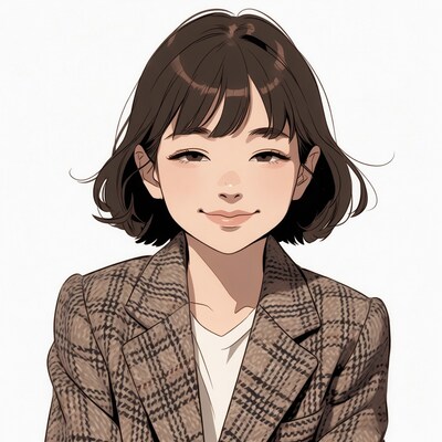 Asian woman in plaid blazer illustration