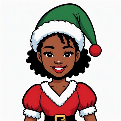 African-American woman in Santa elf costume