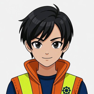 Anime boy in orange safety vest