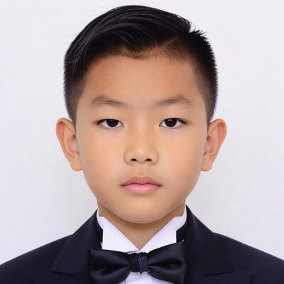 Asian boy in tuxedo bow tie