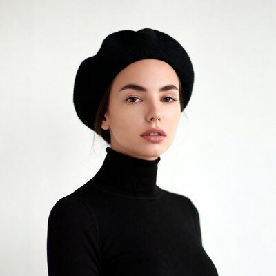 Woman in black beret and turtleneck