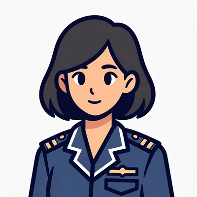 Cartoon Asian woman in pilot uniform
