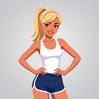 Blonde woman in tank top and shorts