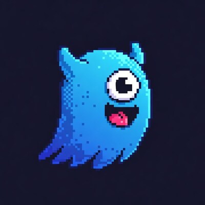 Happy blue pixel ghost