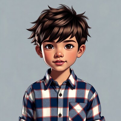 Asian boy in plaid shirt illustration