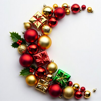 Christmas Ornaments Holly Crescent White Background