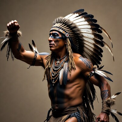 Indigenous warrior with war bonnet