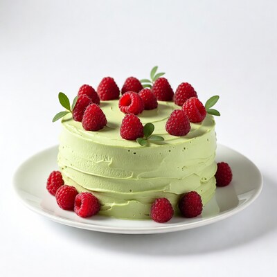 Green Frosted Cake with Raspberries