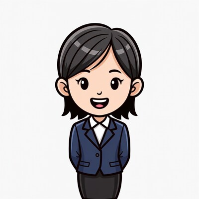 Smiling Asian woman in suit illustration