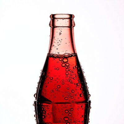 Fizzy Red Soda Bottle with Bubbles