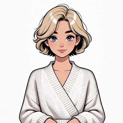 Blonde woman in white robe illustration