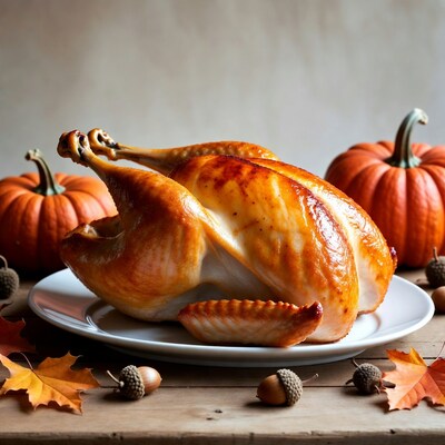 Roasted Turkey with Pumpkins and Acorns