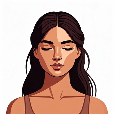 Asian woman with closed eyes illustration