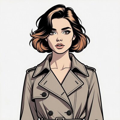 Woman in trench coat illustration