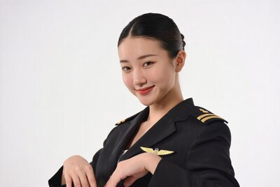 Asian woman in pilot uniform