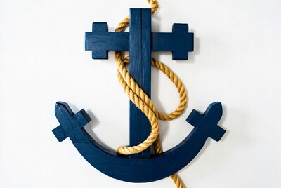 Navy Blue Wooden Anchor with Rope