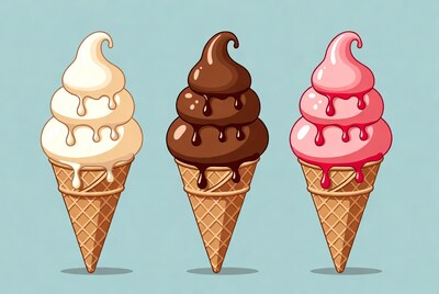 Three Ice Cream Cones Illustration