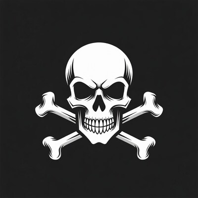White Skull and Crossbones on Black