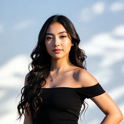 Asian woman in black off-shoulder top