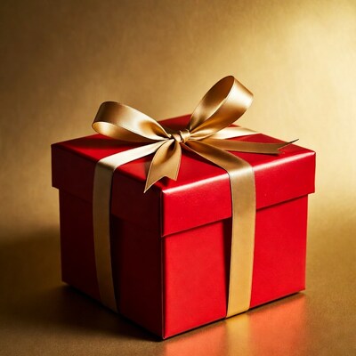 Red gift box with gold ribbon