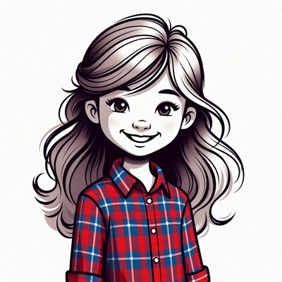 Smiling girl in plaid shirt illustration