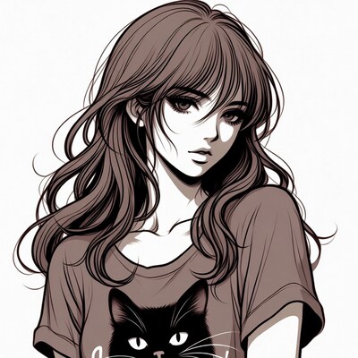 Anime girl wearing cat t-shirt