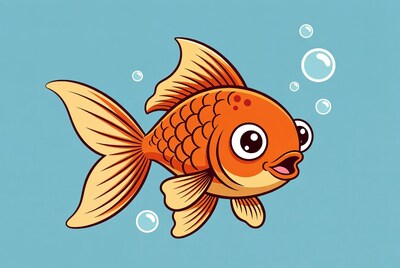 Cartoon goldfish with bubbles
