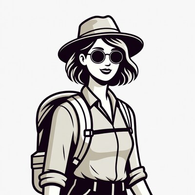 Woman explorer with hat and backpack