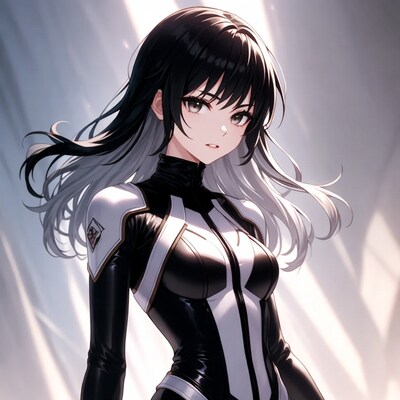 Anime girl in black white bodysuit