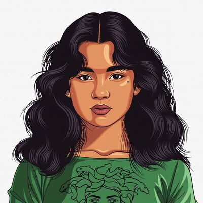 Asian woman with Medusa Versace shirt