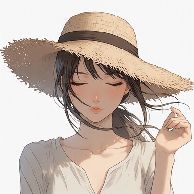Anime girl wearing straw hat