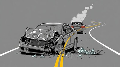 Car Crash on Highway Illustration