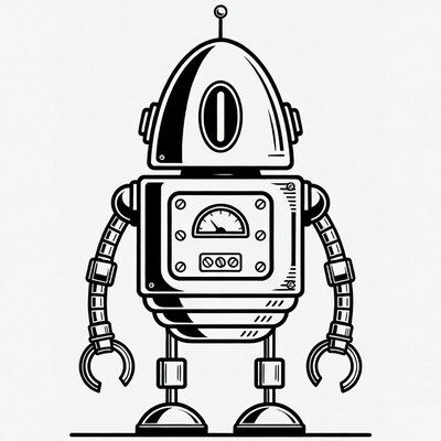 Black and white robot illustration