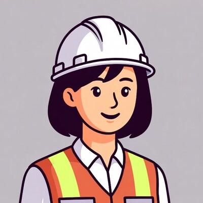 Asian woman in hard hat and vest