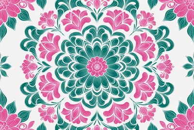 Pink and Green Floral Mandala Illustration