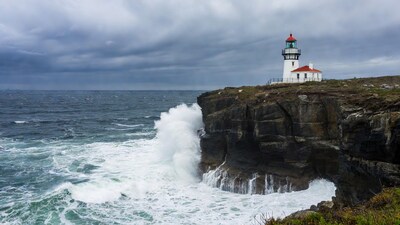 Lighthouse on Cliff with Crashing Waves