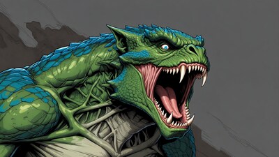 Roaring Green Lizard Monster Illustration