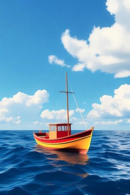 Yellow fishing boat on ocean