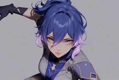 Anime girl with blue hair in armor